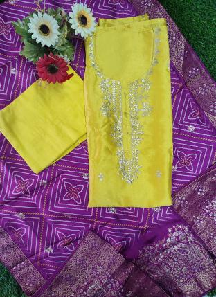 Yellow Chanderi Silk Festival Wear Hand Work Salwar Suit