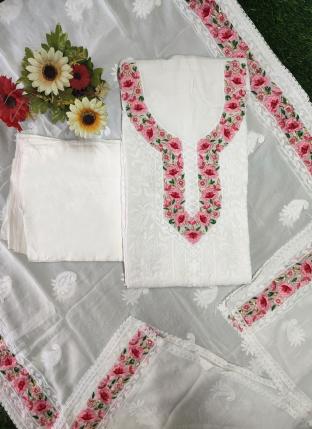 White Georgette Traditional Wear Hand Work Salwar Suit