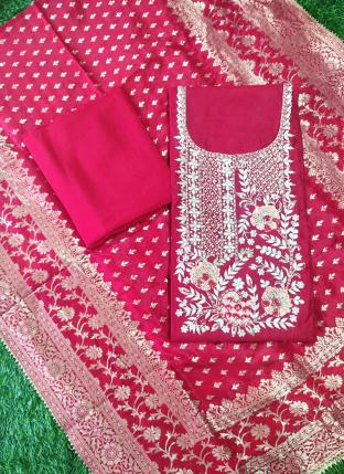 Red Chanderi Silk Wedding Wear Hand Work Salwar Suit