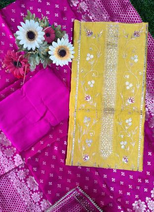 Yellow Chanderi Silk Wedding Wear Hand Work Salwar Suit