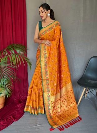 ORANGE Patola Silk Traditional Wear Weaving Saree