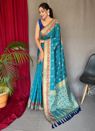 Sky blue Patola Silk Traditional Wear Weaving Saree