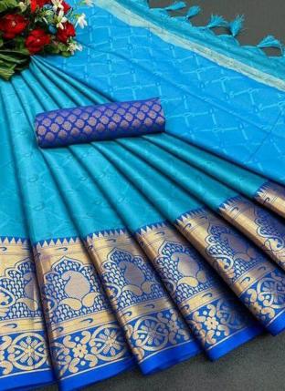 Sky blue Soft Silk Casual Wear Weaving Saree