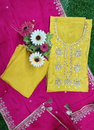 Yellow Modal Silk Festival Wear Hand Work Salwar Suit