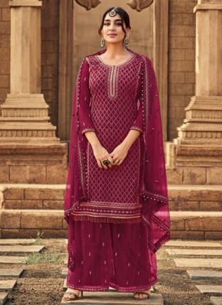 Violet Faux Georgette Party Wear Embroidery Work Palazzo Suit