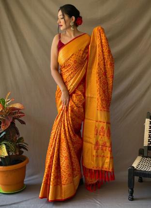 Orange Patola Silk Festival Wear Weaving Saree