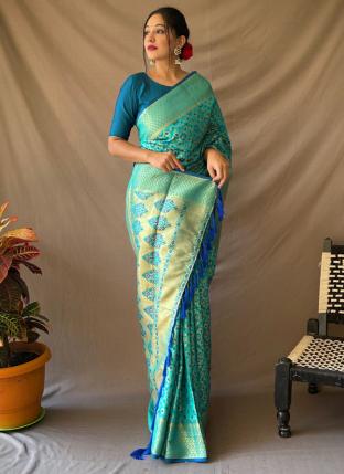 Teal Green Patola Silk Festival Wear Weaving Saree