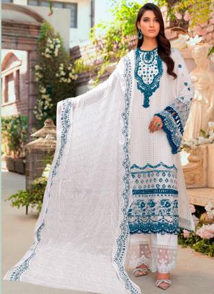 Blue Cambric Cotton Festival Wear Embroidery Work Pakistani Suit
