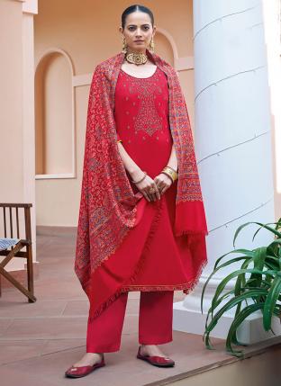 Rani Pure Pashmina Casual Wear Embroidery Work Palazzo Suit