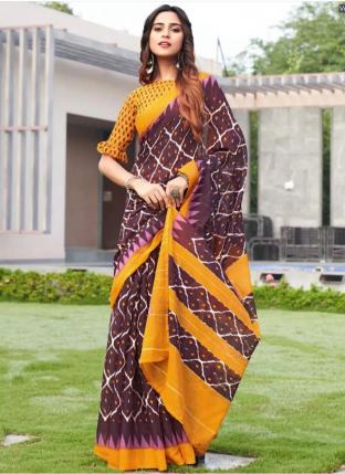 Wine Linen Casual Wear Digital Printed Saree