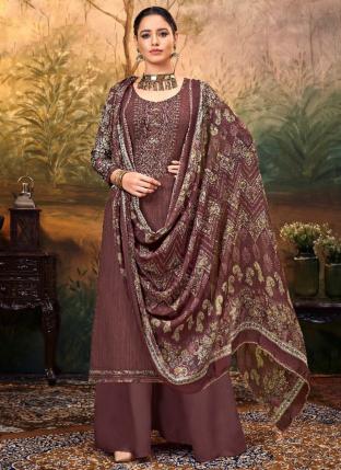 Purple Pure Viscose Rayon Festival Wear Embroidery Work Palazzo Suit