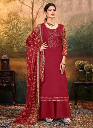 Violet Pure Viscose Rayon Festival Wear Embroidery Work Palazzo Suit