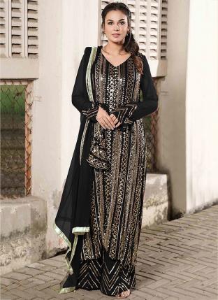 Black Faux Georgette Wedding Wear Sequins Work Pakistani Suit