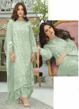 Pista Green Faux Georgette Traditional Wear Sequins Work Pakistani Suit