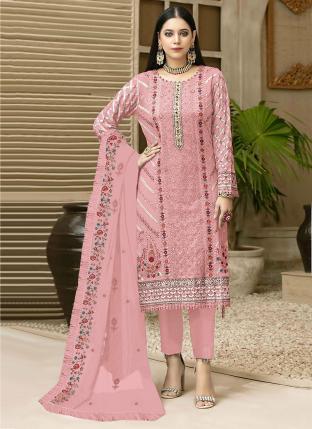 Pink Faux Georgette Festival Wear Moti Work Pakistani Suit