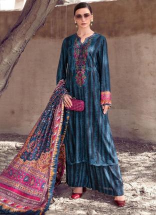 Blue Pure Cotton Festival Wear Embroidery Work Pakistani Suit