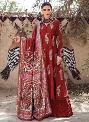 Rust Pure Cotton Festival Wear Embroidery Work Pakistani Suit