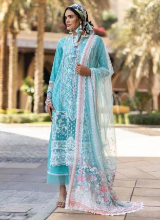 Sky blue Pure Cotton Party Wear Embroidery Work Pakistani Suit