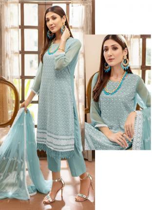 Sky blue Georgette Festival Wear Embroidery Work Pakistani Suit