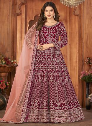 Rani Velvet Wedding Wear Embroidery Work Anarkali Suit