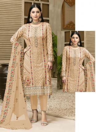 Beige Georgette Festival Wear Embroidery Work Pakistani Suit