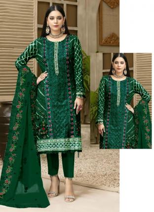 Bottle Green Georgette Festival Wear Embroidery Work Pakistani Suit