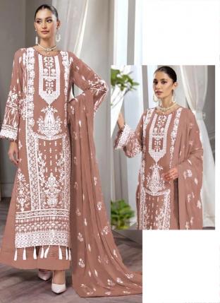 Brown Georgette Traditional Wear Embroidery Work Pakistani Suit