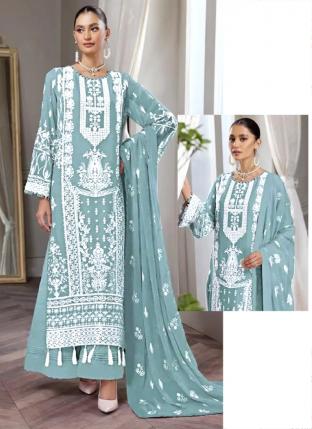 Sky blue Georgette Traditional Wear Embroidery Work Pakistani Suit