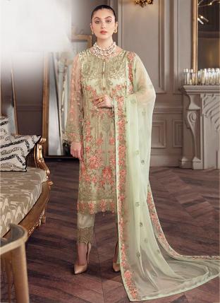 Light Green Faux Georgette Party Wear Embroidery Work Pakistani Suit