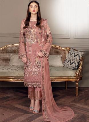 Pink Faux Georgette Party Wear Embroidery Work Pakistani Suit