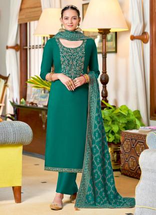 Green Pashmina Daily wear Embroidery Work Palazzo Suit