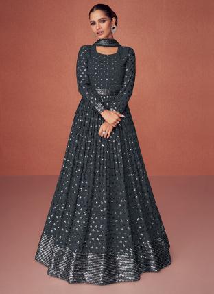 Black Georgette Wedding Wear Embroidery Work Anarkali Suit