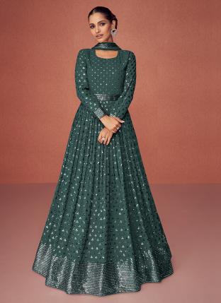 Green Georgette Wedding Wear Embroidery Work Anarkali Suit