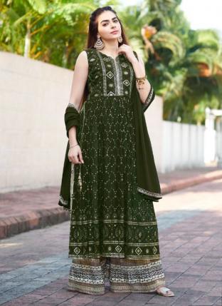 Green Georgette Party Wear Embroidery Work Palazzo Suit