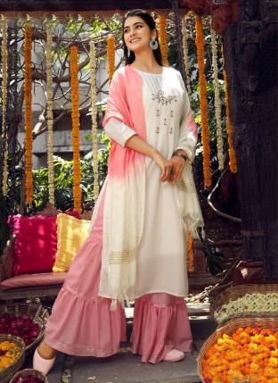 Cream Cotton Silk Festival Wear Hand Work Readymade Salwar Suit