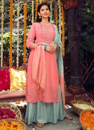 Pink Cotton Silk Festival Wear Hand Work Readymade Salwar Suit