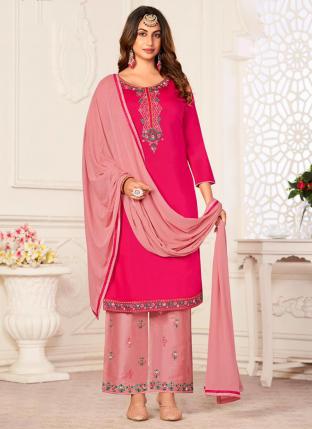 Pink Pure Jam Festival Wear Embroidery Work Palazzo Suit
