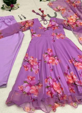 Purple Georgette Silk Casual Wear Digital Printed Readymade Salwar Suit