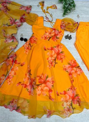 Yellow Georgette Silk Casual Wear Digital Printed Readymade Salwar Suit
