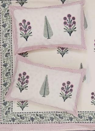 108*108 Fancy Pink Cotton Winter Wear Block Print Bedsheet With Pillow Cover