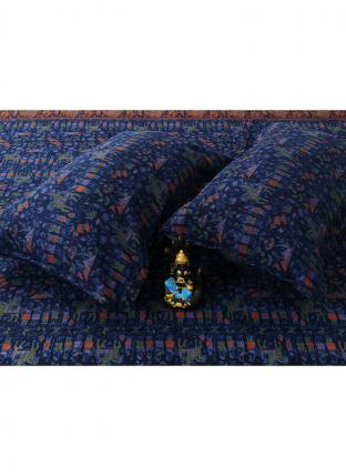 95*108 Navy Blue Cotton Winter Wear Block Print Bedsheet With Pillow Cover