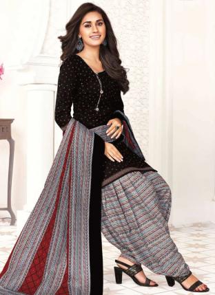 Black Pure Cotton Regular Wear Printed Patiyala Suit