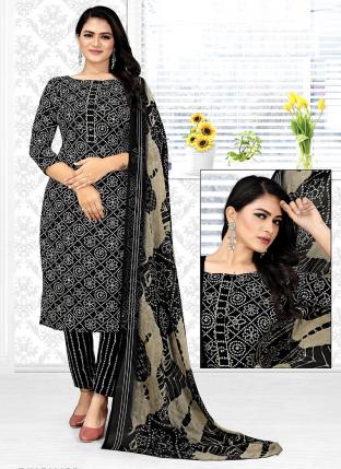 Black Cotton Daily wear Printed Straight Suit