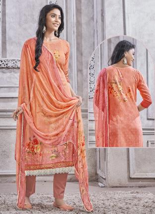 Peach Pure Lawn Cotton Festival Wear Embroidery Work Salwar Suit