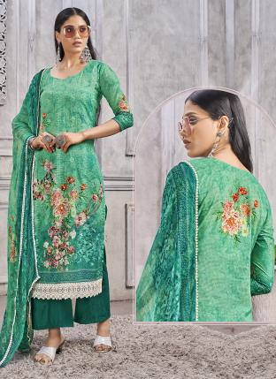 Teal Green Pure Lawn Cotton Festival Wear Embroidery Work Salwar Suit