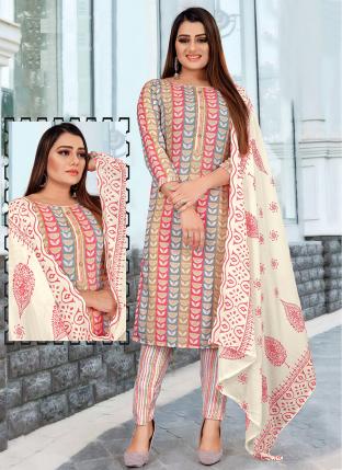 Pink Cotton Daily wear Printed Straight Suit