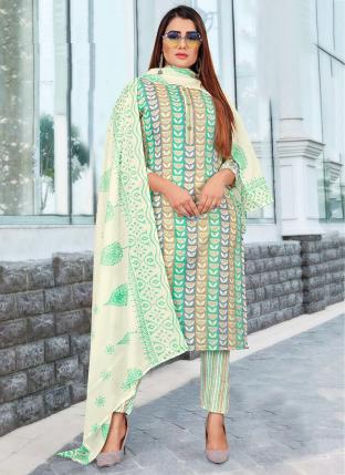 Pista Green Cotton Daily wear Printed Straight Suit