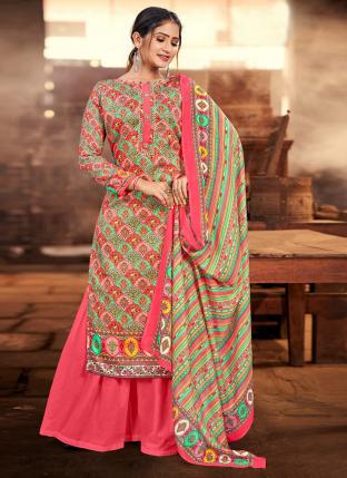 Pink Jam Cotton Casual Wear Hand Work Palazzo Suit