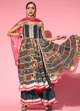 Multi Colour Cotton Festival Wear Hand Work Readymade Salwar Suit