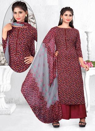 Maroon Cotton Daily wear Digital Printed Palazzo Suit